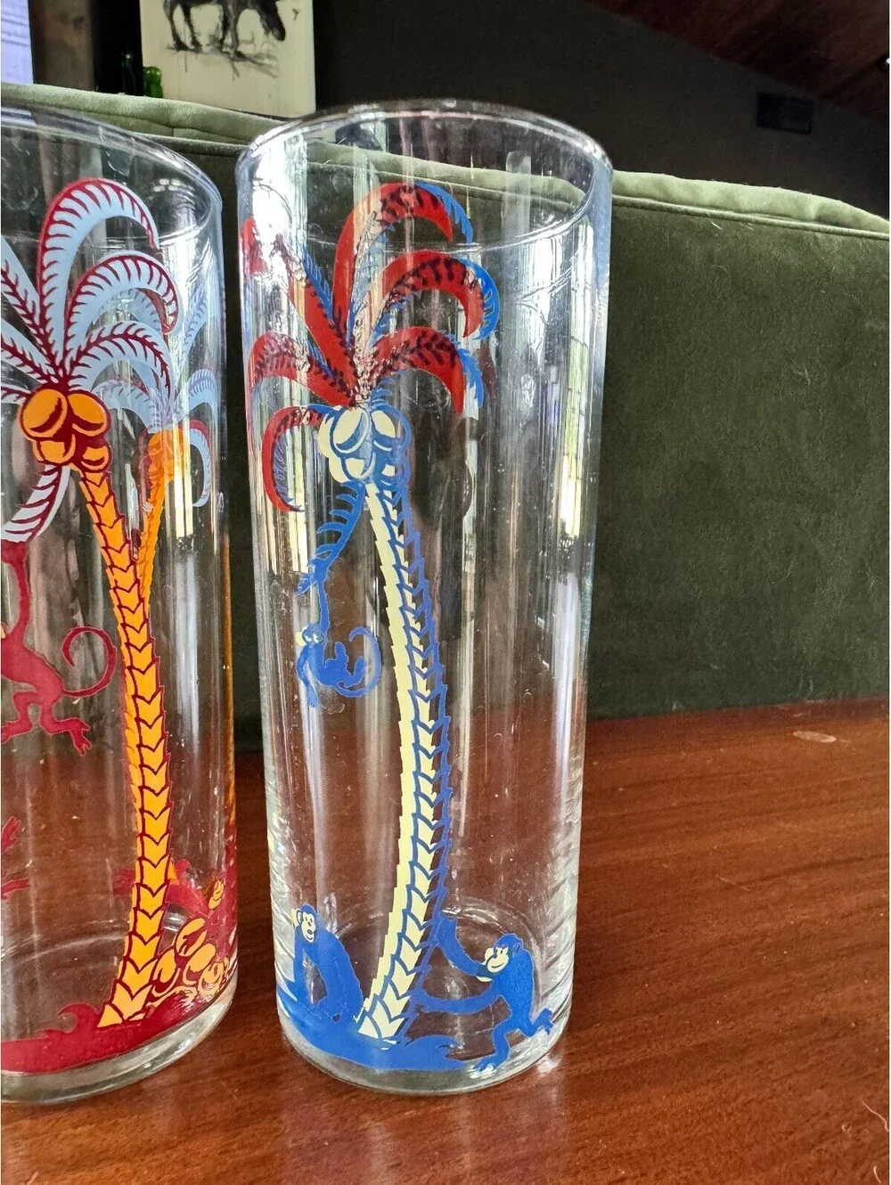Vintage MCM Federal Glass Native Kissing Palm Tree Highball Glasses - Set of 4